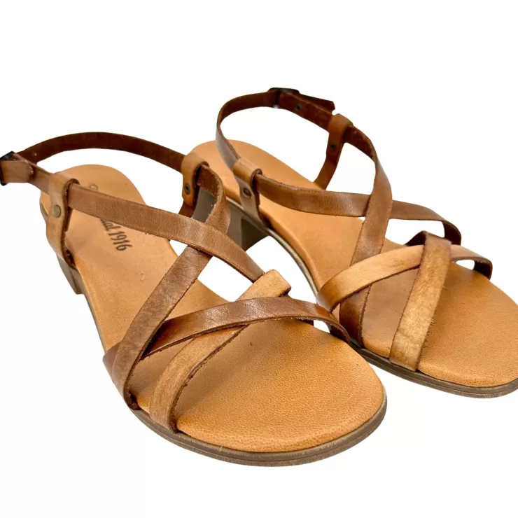 Rubber Sole*Camarri 50 Heel Sandal In Tan Leather