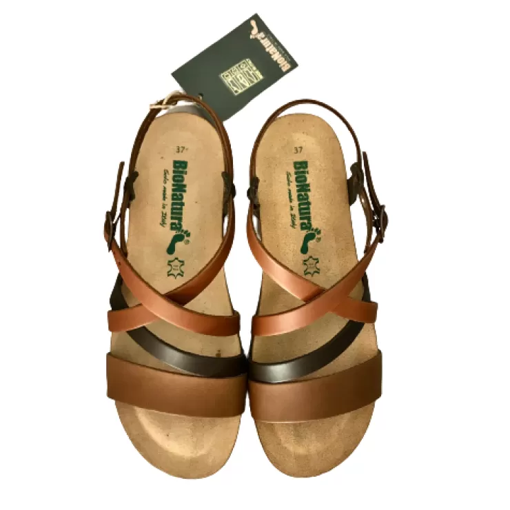 Rubber Sole*Camarri Bionatura Sandal In Brandy Leather