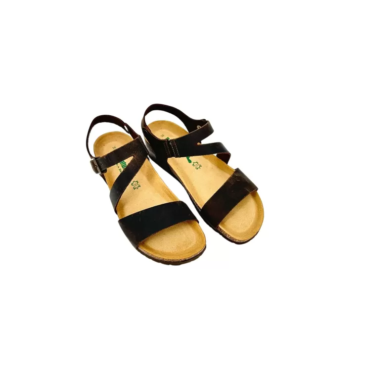 Rubber Sole*Camarri Bionatura Sandal In Vesta Dark Brown Oiled Leather