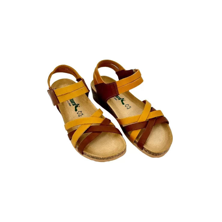 Rubber Sole*Camarri Bionatura Sandal In Yellow Leather And Tan