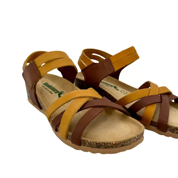 Rubber Sole*Camarri Bionatura Sandal In Yellow Leather And Tan