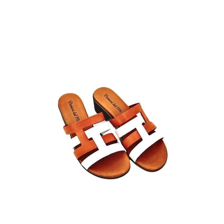 Rubber Sole*Camarri Brick And White Leather Slipper Mod. Hermès