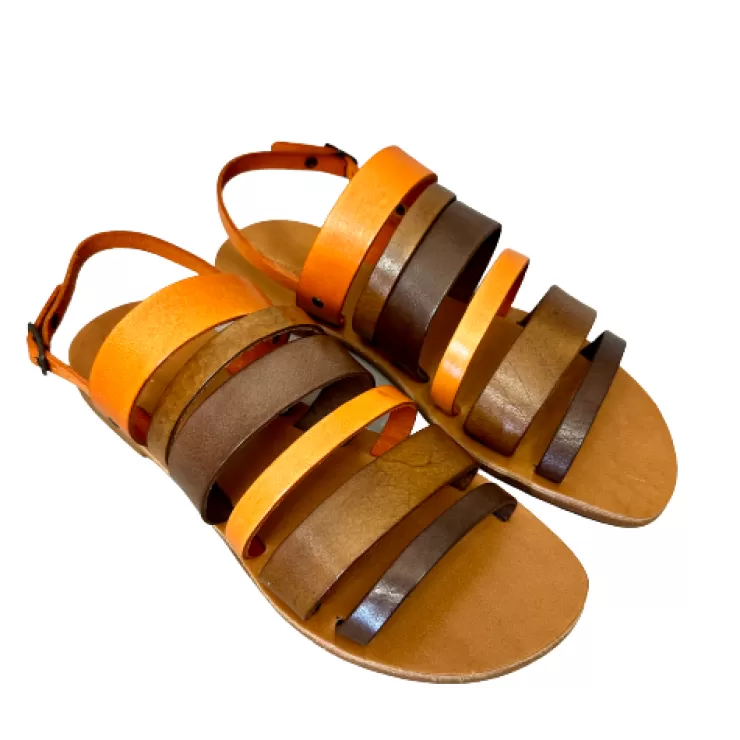 Rubber Sole*Camarri Brown Multicolored Handmade Sandal