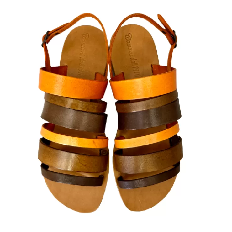 Rubber Sole*Camarri Brown Multicolored Handmade Sandal