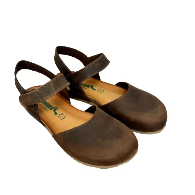 Rubber Sole*Camarri Closed Toe Bionatura Sandal In Dark Brown Oiled Leather