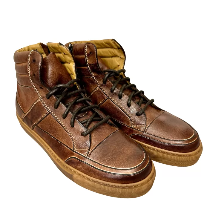 Sports*Camarri High-top Brown Dipped Handmade Sneaker