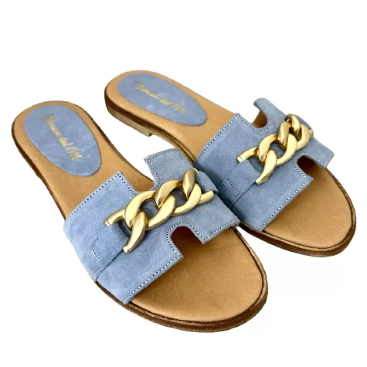 Rubber Sole*Camarri Turquoise Suede Slipper With Chain