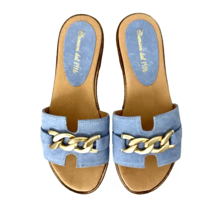 Rubber Sole*Camarri Turquoise Suede Slipper With Chain