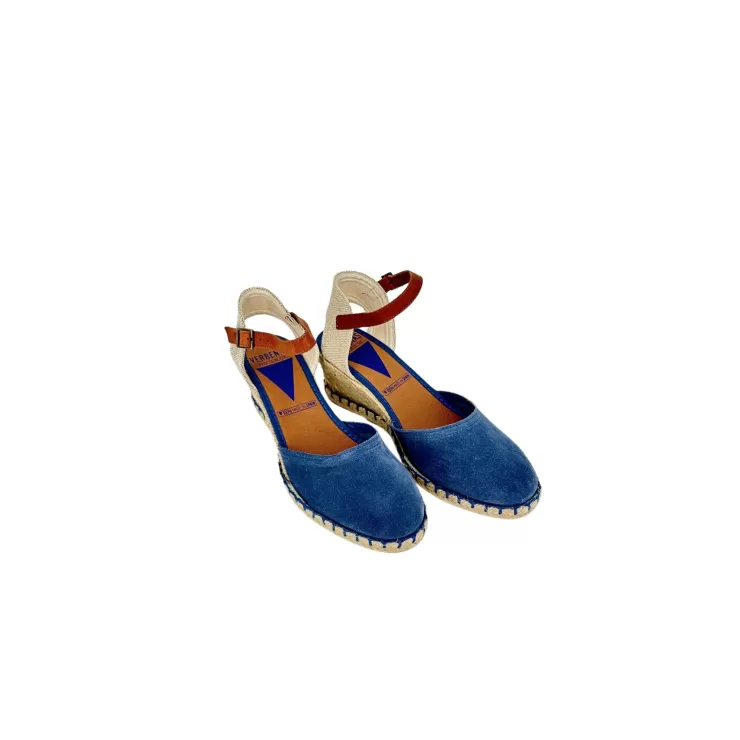 Rubber Sole*Camarri Verbenas Blue Iris Suede Wedge Espadrilles