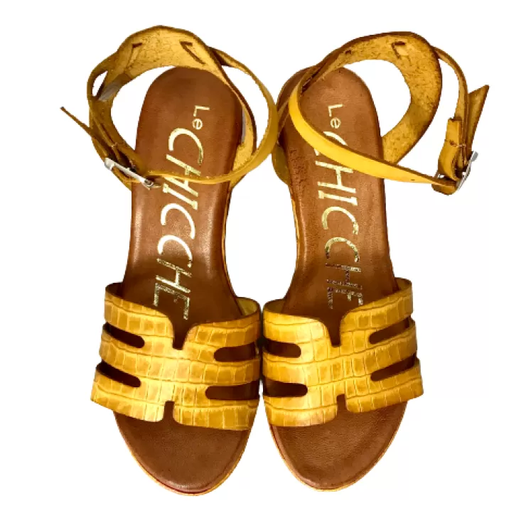 Rubber Sole*Camarri Wedge Sandal In Yellow Leather