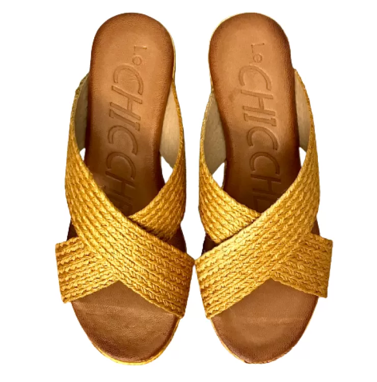 Rubber Sole*Camarri Wedge With Double Band In Mustard Raffia