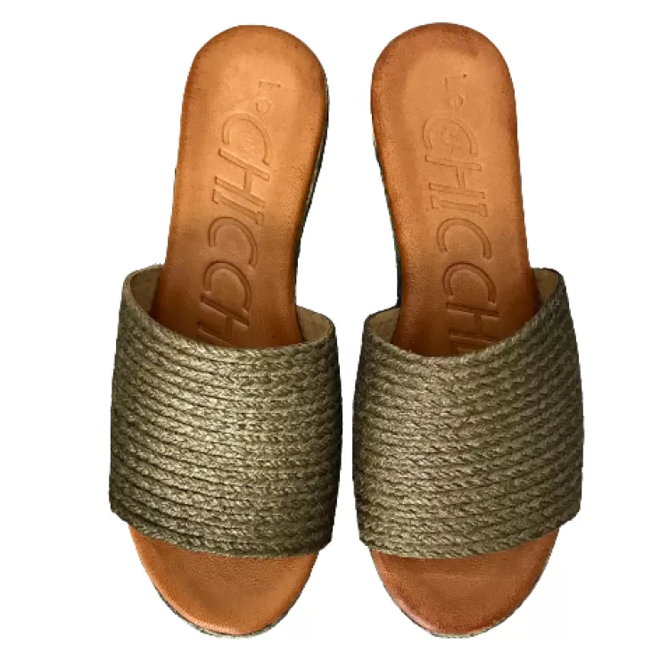 Rubber Sole*Camarri Wedge With Khaki Raffia Band